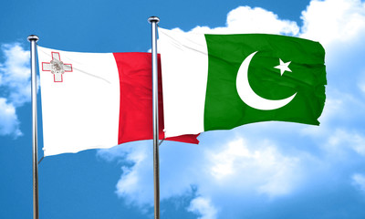 Malta flag with Pakistan flag, 3D rendering