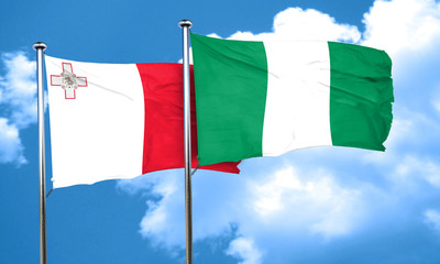 Malta flag with Nigeria flag, 3D rendering