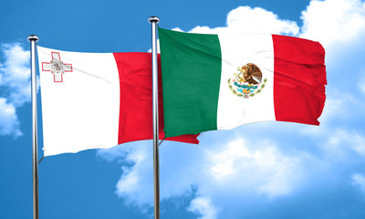 Malta flag with Mexico flag, 3D rendering