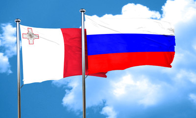Malta flag with Russia flag, 3D rendering