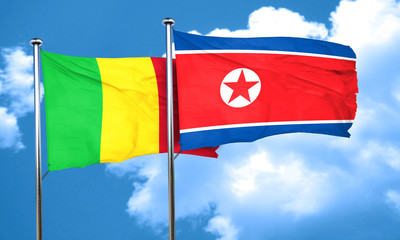 Mali flag with North Korea flag, 3D rendering