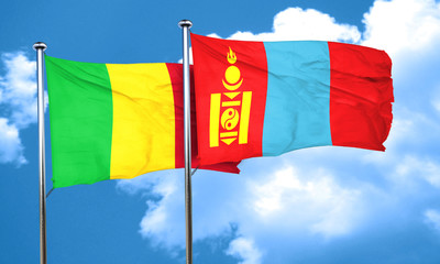 Mali flag with Mongolia flag, 3D rendering
