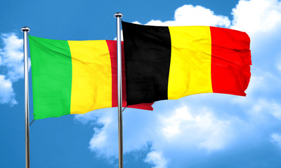 Mali flag with Belgium flag, 3D rendering