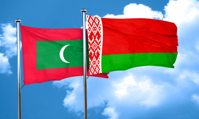 Maldives flag with Belarus flag, 3D rendering