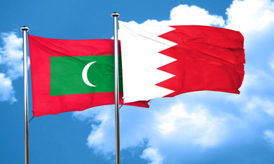 Maldives flag with Bahrain flag, 3D rendering
