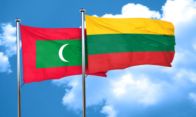 Maldives flag with Lithuania flag, 3D rendering