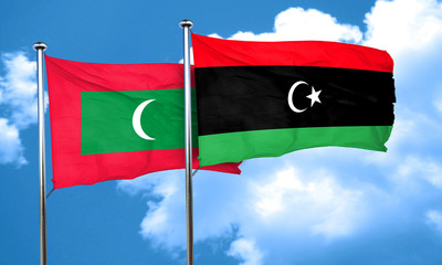 Maldives flag with Libya flag, 3D rendering
