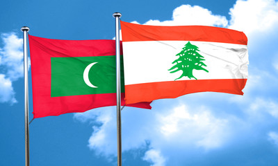 Maldives flag with Lebanon flag, 3D rendering