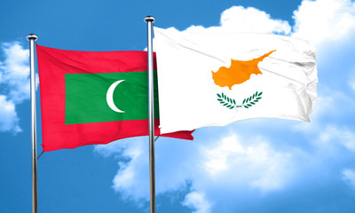 Maldives flag with Cyprus flag, 3D rendering
