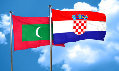 Maldives flag with Croatia flag, 3D rendering
