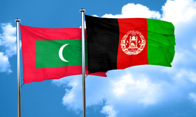 Maldives flag with afghanistan flag, 3D rendering