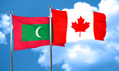 Maldives flag with Canada flag, 3D rendering