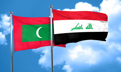 Maldives flag with Iraq flag, 3D rendering