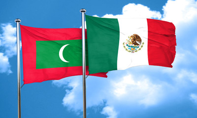Maldives flag with Mexico flag, 3D rendering