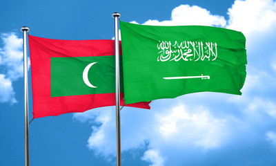 Maldives flag with Saudi Arabia flag, 3D rendering