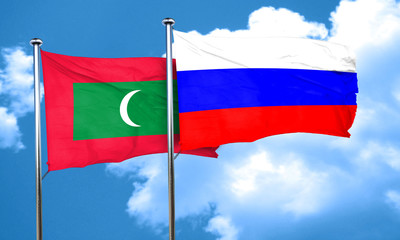 Maldives flag with Russia flag, 3D rendering