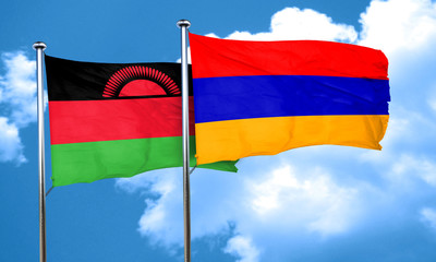 Malawi flag with Armenia flag, 3D rendering
