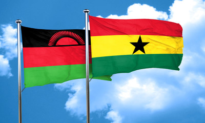 Malawi flag with Ghana flag, 3D rendering