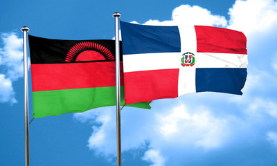 Malawi flag with Dominican Republic flag, 3D rendering