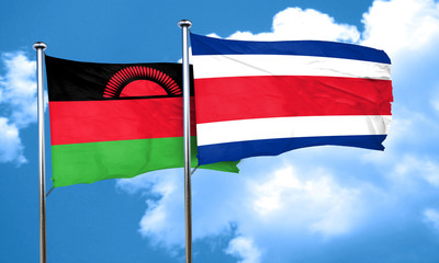 Malawi flag with Costa Rica flag, 3D rendering