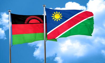 Malawi flag with Namibia flag, 3D rendering