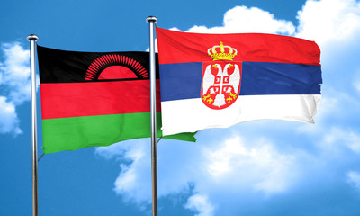 Malawi flag with Serbia flag, 3D rendering