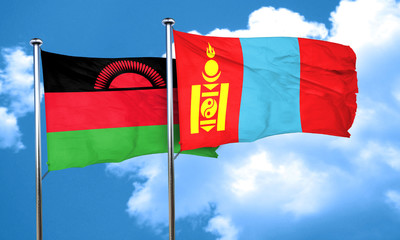 Malawi flag with Mongolia flag, 3D rendering