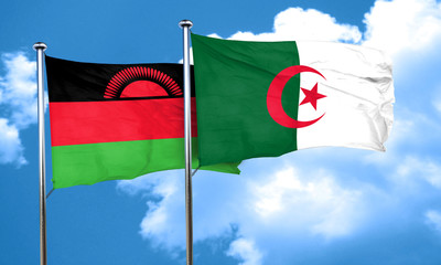 Malawi flag with Algeria flag, 3D rendering