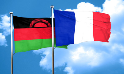 Malawi flag with France flag, 3D rendering