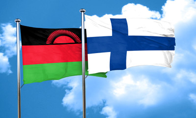 Malawi flag with Finland flag, 3D rendering