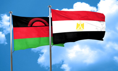 Malawi flag with egypt flag, 3D rendering