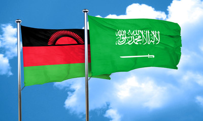 Malawi flag with Saudi Arabia flag, 3D rendering