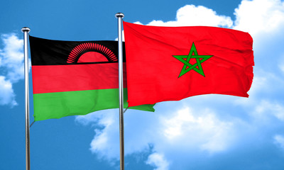 Malawi flag with Morocco flag, 3D rendering