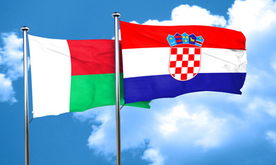 Madagascar flag with Croatia flag, 3D rendering