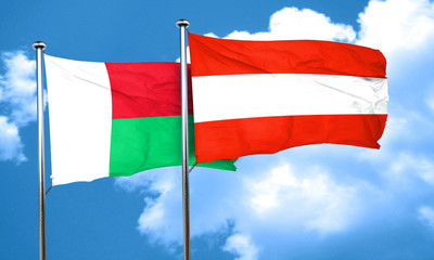 Madagascar flag with Austria flag, 3D rendering