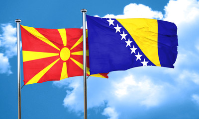 Macedonia flag with Bosnia and Herzegovina flag, 3D rendering