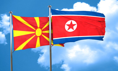 Macedonia flag with North Korea flag, 3D rendering