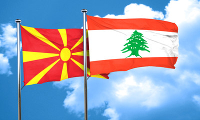 Macedonia flag with Lebanon flag, 3D rendering