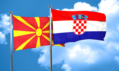 Macedonia flag with Croatia flag, 3D rendering