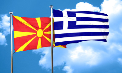 Macedonia flag with Greece flag, 3D rendering