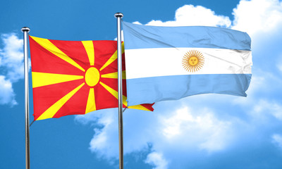 Macedonia flag with Argentine flag, 3D rendering