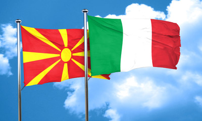 Macedonia flag with Italy flag, 3D rendering