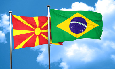 Macedonia flag with Brazil flag, 3D rendering