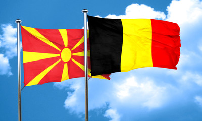 Macedonia flag with Belgium flag, 3D rendering