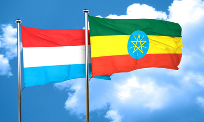 Luxembourg flag with Ethiopia flag, 3D rendering
