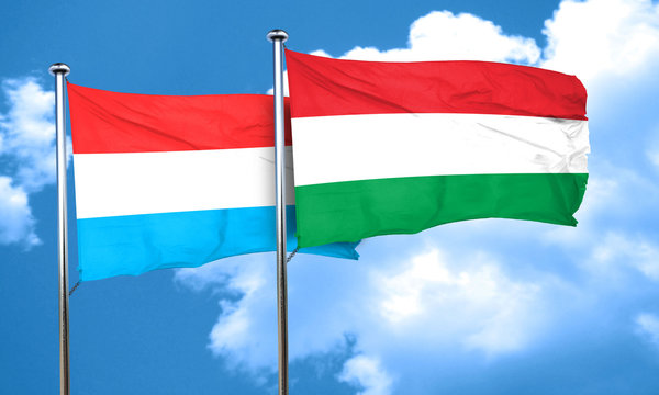 Luxembourg flag with Hungary flag, 3D rendering