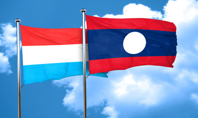 Luxembourg flag with Laos flag, 3D rendering