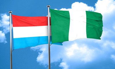 Luxembourg flag with Nigeria flag, 3D rendering