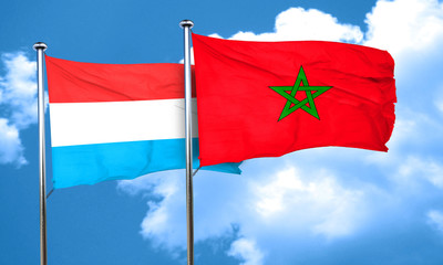 Luxembourg flag with Morocco flag, 3D rendering