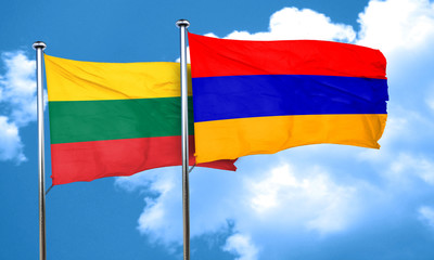 Lithuania flag with Armenia flag, 3D rendering